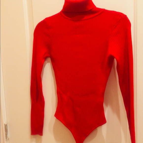 red turtleneck bodysuit